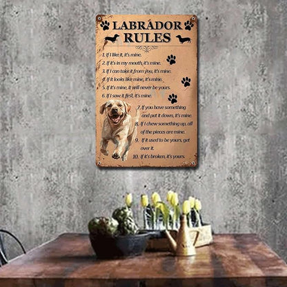 Metal Sign Tin Sign Vintage Wall Art Labrador Rules Home Decor for Restaurant 12×16 Inches