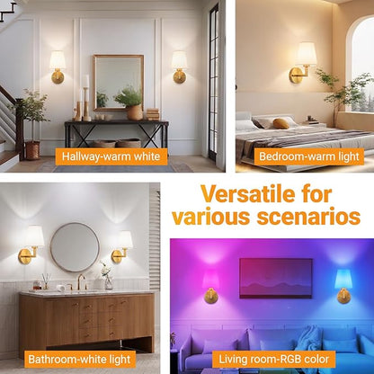 Nekhung Battery Operated Wall Sconces Set of 2, Wireless Wall Light with 10000mAh RGB Dimmable Magnetic Bulb, Rechargeable Wall Sconce with Remote Control for Bedroom Living Room