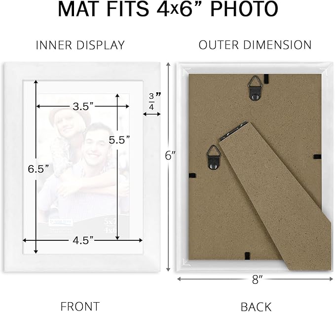 Icona Bay 5x7 Picture Frame Set w/Removable Mat to 4x6 (White, 10 Pack), Simple Modern Design, Table Top Kickstand and Wall Hanging Hooks Included, Impresia Collection
