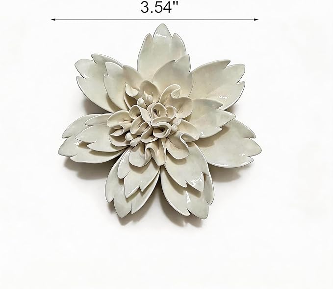 CEUYGT Ceramic Flowers 3D Wall Art Decor Handmade 3D Wall Art Hanging Sculpture for Living Room Bedroom White Peony 3.54"