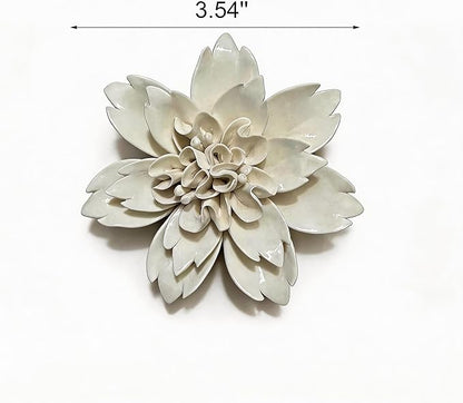 CEUYGT Ceramic Flowers 3D Wall Art Decor Handmade 3D Wall Art Hanging Sculpture for Living Room Bedroom White Peony 3.54"