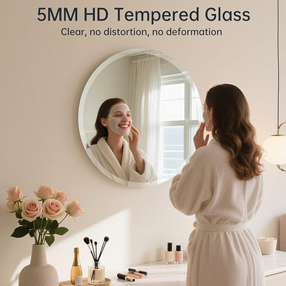 Frameless Round Mirror 30 Inch, Round Mirror with 1 inch Beveled Edge, Beveled Bathroom Mirrors for Vanity, Living Room, Entryways