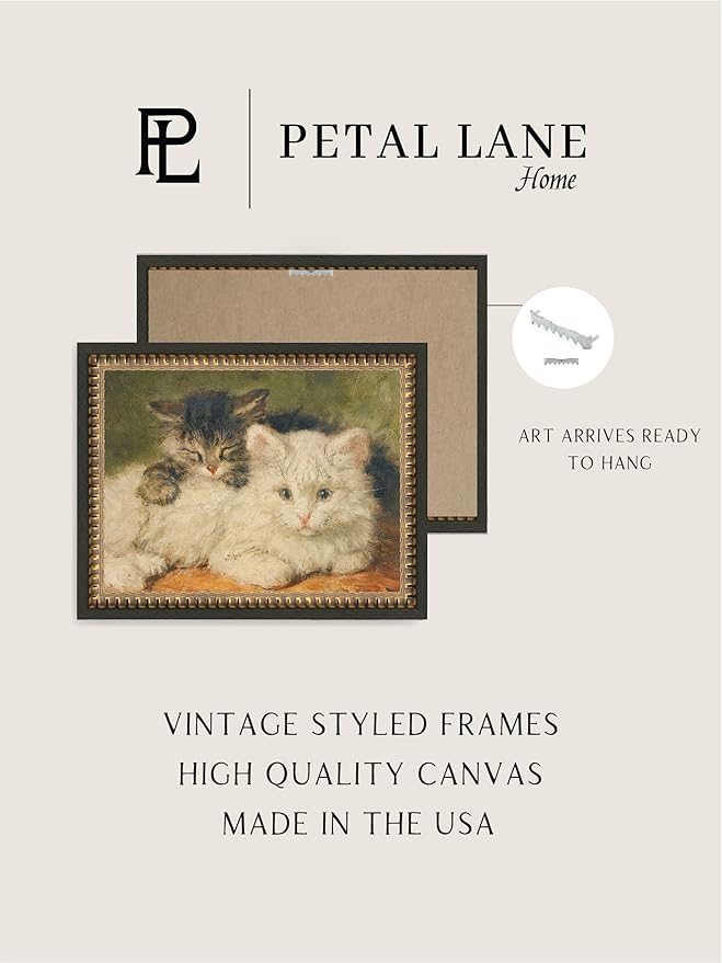 Petal Lane Wall Decor - 10x8 Framed Antique Decor - Make Your Own Gallery Wall Frame Set - Dark Academia Wall Decor - Canvas Wall Art with Vintage Frame (Two Resting Kittens)
