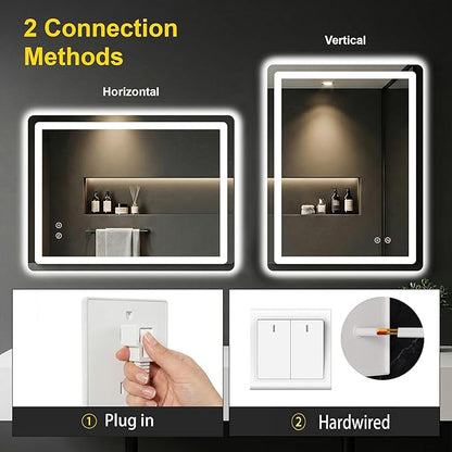 LED Bathroom Mirror with Lights - Anti-Fog, Dimmable, Backlit+Frontlit, 3 Color Light - 24"x32" Lighted Vanity Mirrors for Wall, Shatterproof Tempered Glass, Memory Function