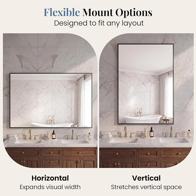 NEWBULIG 30" x 40" Black Rectangle Bathroom Mirror for Wall, Morden Wall Mirror with Metal Frame, Tempered Glass, Vanity Mirror for Over Sink, Entryway, Living Room, Anti-Rust
