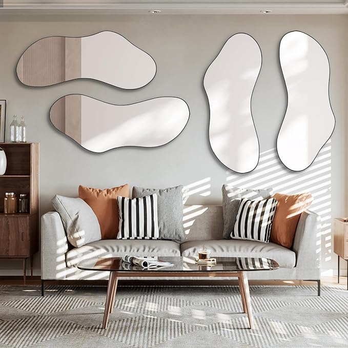Irregular Frameless Mirror, 47.25"x20.8" Asymmetrical Aesthetic Wall Mirrors, Modern Organic Shape Mirrors for Living Room Bedroom Entryway Hallway, Horizontal or Vertical Hanging