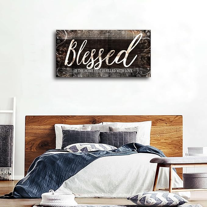 MESESE Blessed Home Quote Canvas Wall Art|Brown Wall Decor for Living Room|Blessed is the home Christian Wall Art|Ready to Hang Wall Picture for Dining Room Bedroom Decoration
