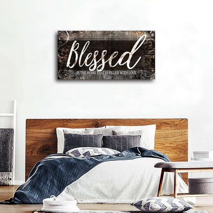 MESESE Blessed Home Quote Canvas Wall Art|Brown Wall Decor for Living Room|Blessed is the home Christian Wall Art|Ready to Hang Wall Picture for Dining Room Bedroom Decoration