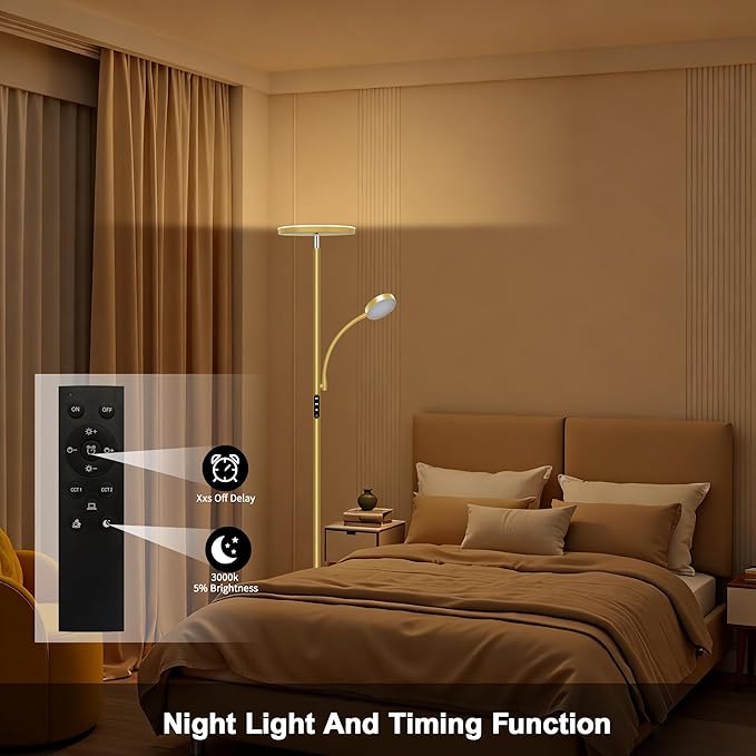 Floor Lamp-42W/4200LM Super Bright Floor Lamp,Dimmable 2-in-1 LED Floor Lamp for Bedroom,Torchiere Floor Lamps with Remote & Touch Control,69" Tall Standing Lamp for Living Room,Office,Reading,Gold