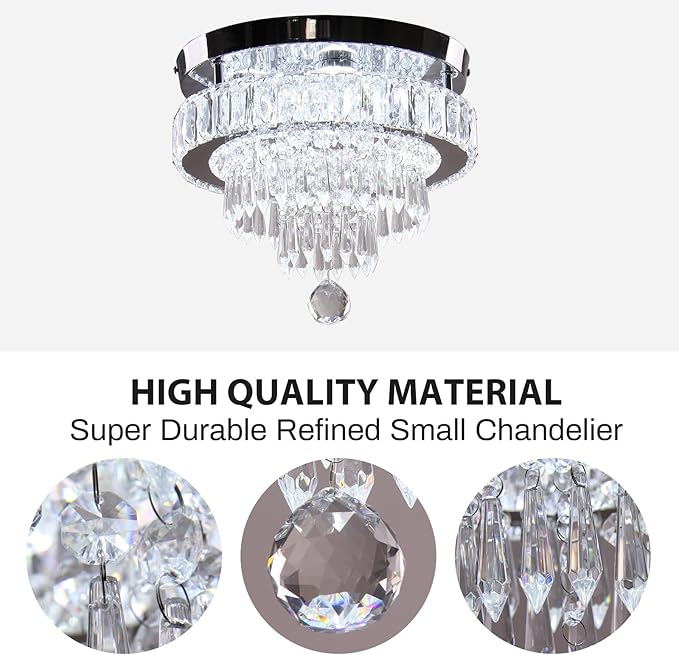 Chandelier 11.8" Modern Crystal Chandeliers Crystal Light Fixtures Flush Mount Chandelier Ceiling Light Chandeliers for Bedrooms Living Room Dining Room Hallway (Cool White)