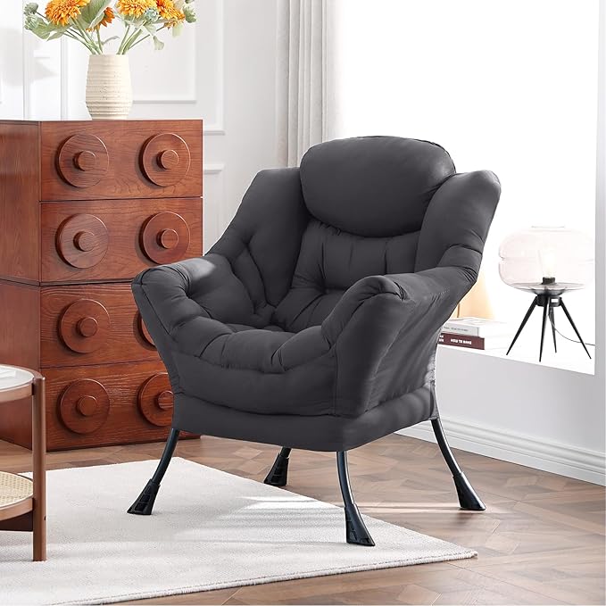 Lazy Chair, Large Accent Chair, Modern Comfy Armchair, Dark Grey Chair for Living Room Bedroom Dorm Room Office Apartment Reading Relaxing Use