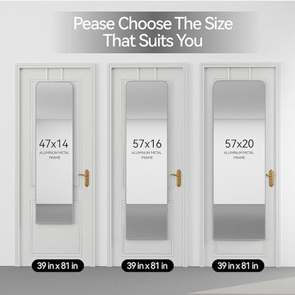 SCWF-GZ 47x14 Mirror Full Length Door Hanging Wall Mounted Aluminum Alloy Metal Frame Dressing Make-up Save Space Half Body Mirrors for Entryway Bedroom Bathroom Living Room 47 inch Silver
