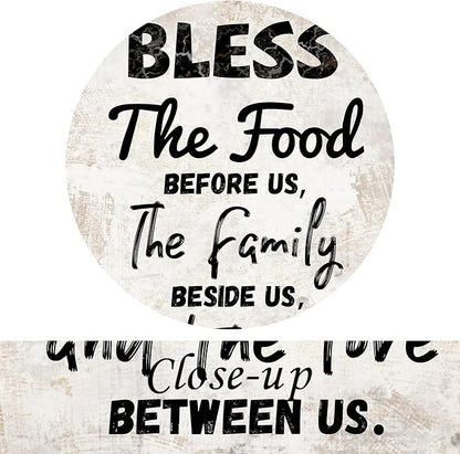 KREATIVE ARTS 3 Pieces Kitchen Canvas Wall Art Bless the Food Wooden Framed Canvas Quotes Pictures Vintage Knives and Forks Red Wine Glasses Giclee Prints for Dining Room
