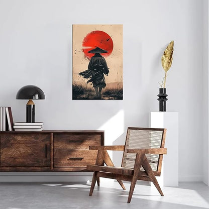 Japanese Wall Art Samurai Painting Canvas Prints Japaneses Martial Pictures Culture Art Posters Artwork Home Decor Framed for Living Room Bedroom Office (28''W x 44''H)