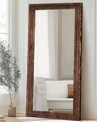 Full Length Mirror 76"x34" Solid Wood Frame Floor Large Mirror for Living Room, Bedroom Hanging or Leaning Wall-Mounted, Brown
