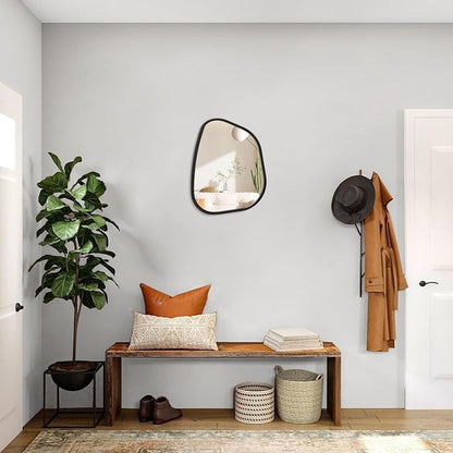 Asymmetrical Mirror for Wall Irregular Oval Wood Frame Modern Unique Wall Mirror Decorative Vanity Bathroom Living Room Bedroom Entryway Hallway Artistic Wavy Mirror Small 14"x10"