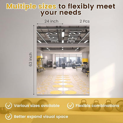 LOAAO Home Gym Mirror, 63"x24"-2 PCS Gym Mirrors for Wall, Frameless, Tempered Glass, Large Workout Mirrors for Home Gym, Dance Studio, Yoga Room, Garage Gym
