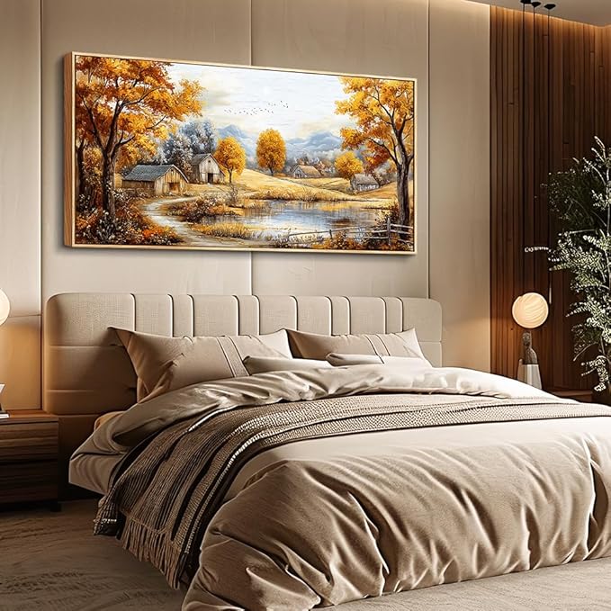 Wood Farmed Canvas Wall Art For Living Room Large Wall Decor For Office Bedroom Decorations Autumn Forest Landscape Pictures Farmhouse Painting Artwork Room Wall Mural Aesthetic Home Decor 30x60 In