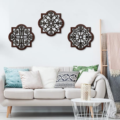 Zhanmai 3 Pieces Thicken Rustic Wood Wall Decor Farmhouse Geometric Wall Art Farmhouse Hanging Decoration for Living Room Bedroom Home Indoor Outdoor Office, 12 x 12 Inch, Brown