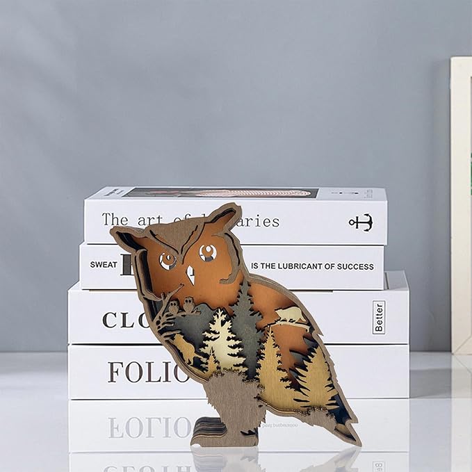 Laozai Wooden Forest Animals Owl Decor Cabin Rustic Mountain Decor Wall Decorations for Bedroom Living Room Table Decorative