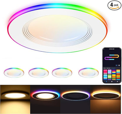 CLOUDY BAY [4 Pack] 4 Inch RGB Smart Recessed Lighting with Gradient Accent Light and Night Light,13W Recessed Lights Ultra-Thin Can-Killer Downlight, Compatible with Alexa and Google Home Assistant