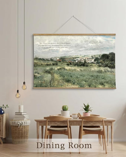 InSimSea 36x54 Large Canvas Scroll Christian Wall Art, Bible Verse Village Summer Green Landscape Decor, Inspirational Religious Oil Painting for Living Room, Prayer Room, Church