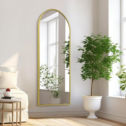 Arch Bathroom Wall Mirror, Silver Large Arched Full Length Mirror, Metal Aluminum Frame Modern Simple Home Decor, Leaning Against Wall Mirror for Bedroom Living Room 48"x16"
