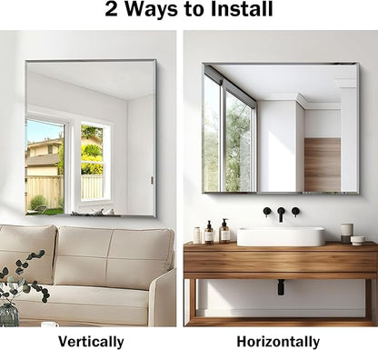 CILIBER Beveled Mirror, 30x36 Frameless Beveled Bathroom Mirrors for Wall, 3mm Tempered Glass Rectangle Vanity Mirror with Beveled Edge, Crystal-Clear, Hangs Horizontally or Vertically