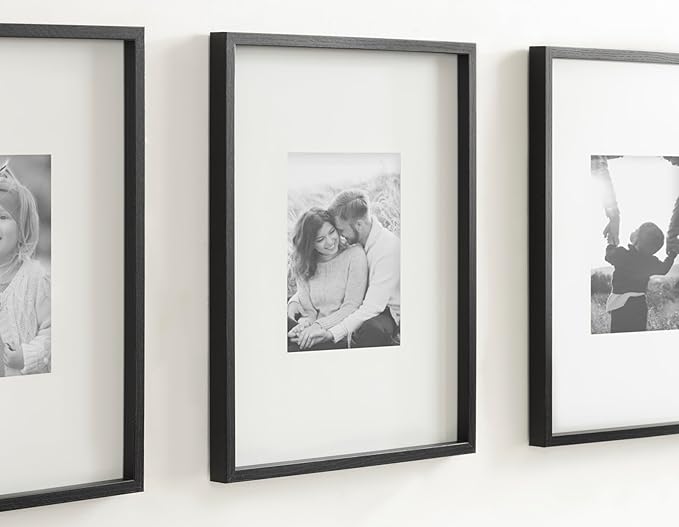Kate and Laurel Gibson Modern Wall Picture Frame Set of 3; 16x20 matted to 8x10; Black; Three-Piece Frame Set for Gallery Wall Frame Set in Living Room Wall Décor