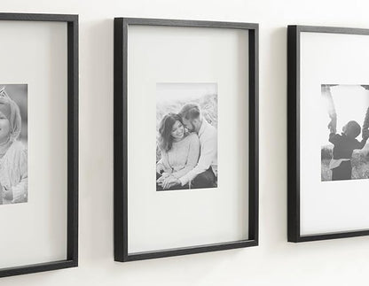 Kate and Laurel Gibson Modern Wall Picture Frame Set of 3; 16x20 matted to 8x10; Black; Three-Piece Frame Set for Gallery Wall Frame Set in Living Room Wall Décor