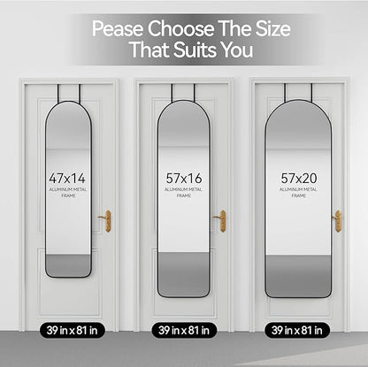 SCWF-GZ 57x16 Door Hanging Full Length Mirror, Floor Stand (Height 5.7ft just Body in1.3ft) / Wall Mounted Metal Frame Arch Dressing Mirrors for Bedroom Living Room 57 inch Black
