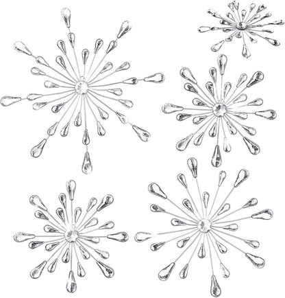 Hicarer 4pcs 3D Silver Metal Starburst Wall Decor Bling Crystal Wall Art Cast Iron Rhinestones Sunburst Decor Jeweled Hanging Glitter Diamond Accents Home Decorative for Living Room Bedroom Entryway