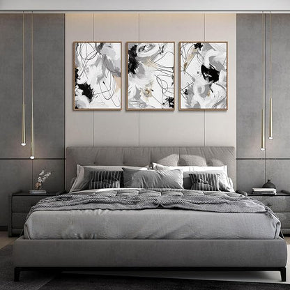 myusuar 3 Piece Large Modern Abstract Canvas Framed Wall Art For Living Room, Black And White Lines Minimalist Wall Art Decor Posters Prints For Bedroom Office, 16x24in
