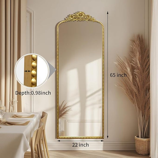 Full Length Mirror, 22x65 Baroque Style Vintage Mirror, Antique Metal Frame Wall Mirror, Traditional Art Home Decor for Living Room, Bedroom, Entryway,Retro Gold