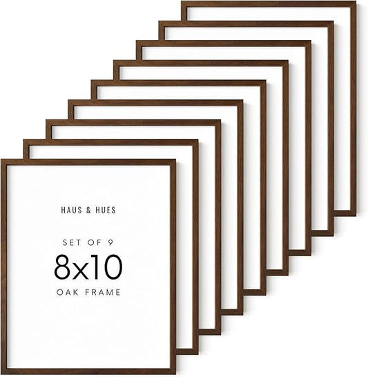 HAUS AND HUES Walnut Wood 8x10 Picture Frames - Set of 9, Rustic Frames for Wall Display (Walnut Oak)