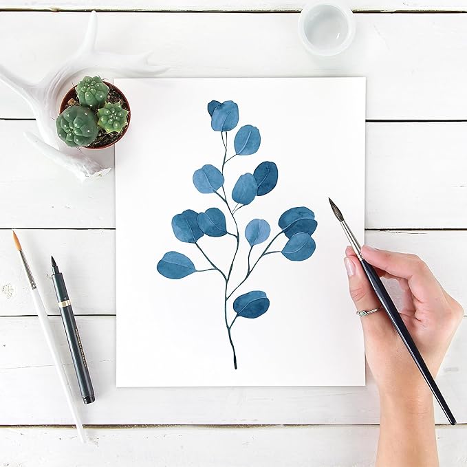 DREAM BIG PRINTABLES Eucalyptus Dark Blue Art Prints (Set of 6) - Unframed - 11x14s | Trendy Botanical Decor for Living Room, Family Room, Bathroom, Office, Nursery - Gift for Gardener, Plant Lover