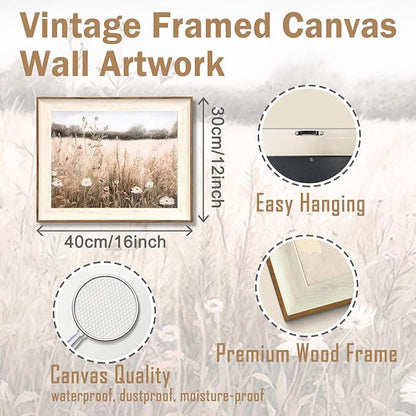 ASTRDECOR Framed Nature Wall Art Prints, Vintage Wildflower Field Landscape Canvas Wall Art Bedroom, Autumn Oil Painting Botanical Artwork, Plant Pictures Farmhouse Wall Decor Living Room - 12''x16''