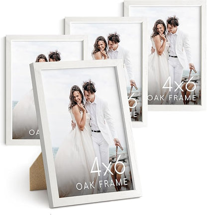 HAUS AND HUES White Oak Wood 4x6 Picture Frames - Set of 4, Natural Frames for Photos and Wall Collage