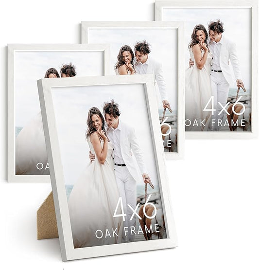 HAUS AND HUES White Oak Wood 4x6 Picture Frames - Set of 4, Natural Frames for Photos and Wall Collage