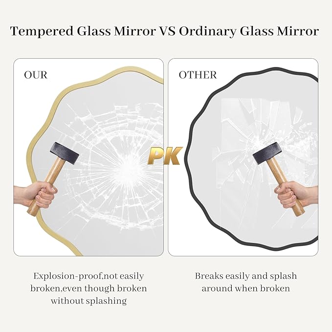 HOMECOOKIN 20" Wavy Round Wall Mirror, Gold Scalloped Circle Mirror Edge Round with Metal Frame, Modern Decorative Hanging/Leaning Mirrors for Bathroom, Hotels, Hallway, Entryway, Vanity, Office
