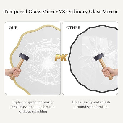 HOMECOOKIN 20" Wavy Round Wall Mirror, Gold Scalloped Circle Mirror Edge Round with Metal Frame, Modern Decorative Hanging/Leaning Mirrors for Bathroom, Hotels, Hallway, Entryway, Vanity, Office