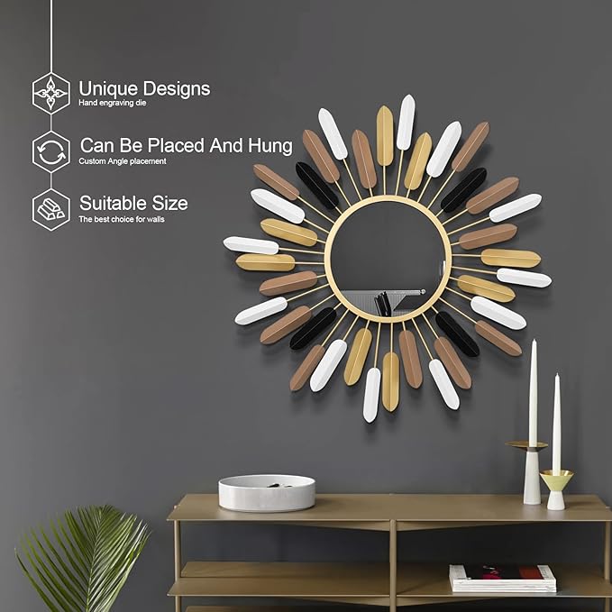 24" Boho Wall Mirror Flower Design,Luxury Decorative Rustic Farmhouse Mirrors for Living Room, Bathroom, Bedroom, and Entryway