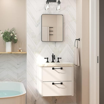 Keonjinn Black Bathroom Mirror for Over Sink, 16 x 20 Inch Rounded Rectangle Bathroom Vanity Mirror, Matte Black Sandblasted Finish, Tempered Glass, Seamless Aluminum Alloy Frame Mirror for Entryway