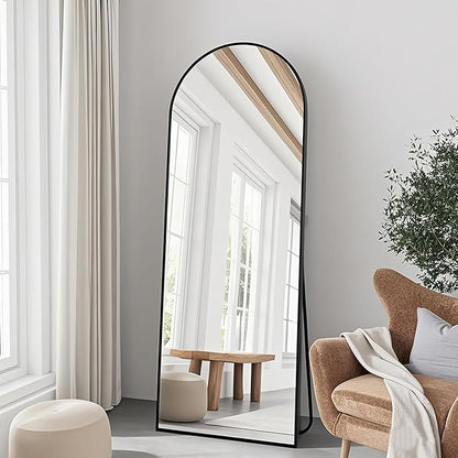 57"x20" Arched Full Length Mirror, Full Floor Mirror with Stand, Large Full Body Mirror, Wall Mirrors for Bedroom Living Room, Aluminum Frame (Black)
