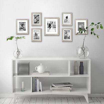 Americanflat Set of 7 Picture Frames with Shatter-Resistant Glass - Gallery Wall Frame Set with One 11x14, Two 8x10 and Four 5x7 Frames - Signature Collection - Driftwood
