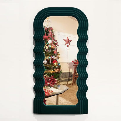 Living Room Mirrors for Wall Decor, 14x28 Arch Wall Mounted Mirror for Girl Teen Women Bedroom Decoration, Cute Hanging Wall Art Room Aesthetics for Modern Tropical Home Office (Dark Green)