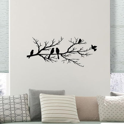 Metal Birds Wall Art, Metal Vivid Birds on Branch Silhouette Wall Decor Black Leaves with Bird Outdoor Hanging Wall Sculpture for Home Balcony Garden(Large)