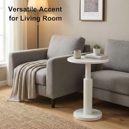 LAATOOREE Round Side Table, Accent Drink Coffee Table, 15" Pedestal End Table, Spacious Top, Thick Solid Wood Legs, for Small Spaces, Living Room, Sofa Couch, Bedroom (White)