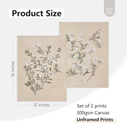 Vintage Botanical Wall Art Neutral Floral Prints Farmhouse Flower Canvas Wall Decor Watercolor Wildflower Pictures Nature Minimalist Artwork for Living Room Bedroom 12x16 Inch Unframed Set of 2