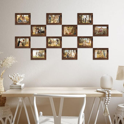 Giftgarden 3.5x5 Picture Frame Brown 12 Pack, Rustic Walnut 3.5 x 5 Photo Frames Bulk for Desktop Display or Wall Mount